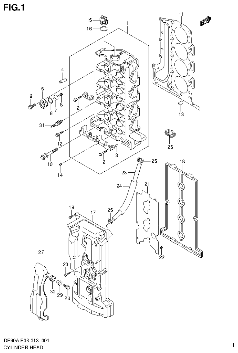 Suzuki DF80A, DF90A CYLINDER HEAD parts diagram